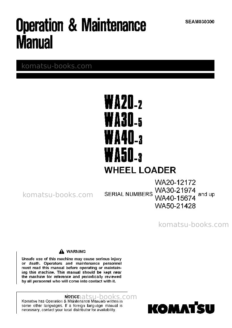 Komatsu wa20-2jpn Operation manual cover Komatsu wa20-2jpn Operation manual cover