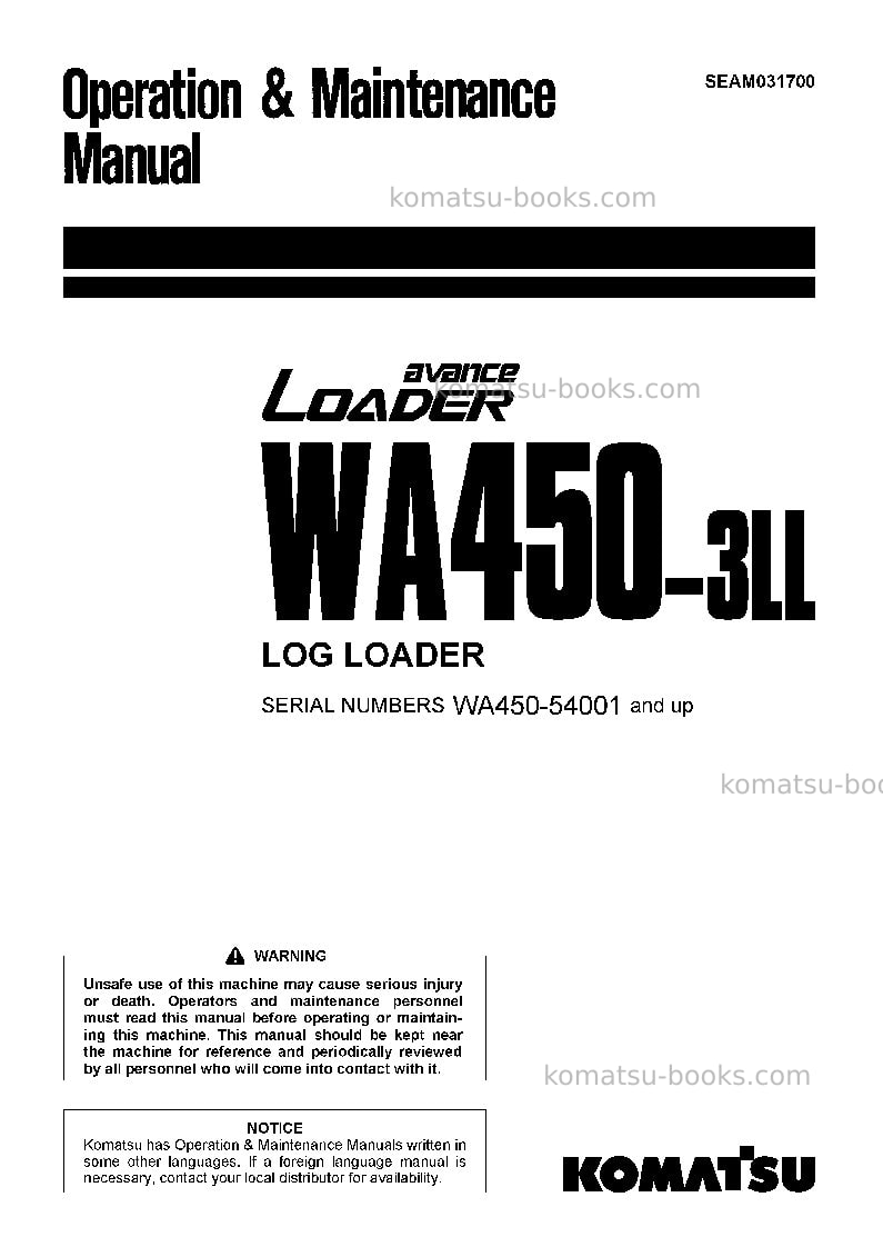 Komatsu wa450-3jpn-ll Operation manual cover Komatsu wa450-3jpn-ll Operation manual cover