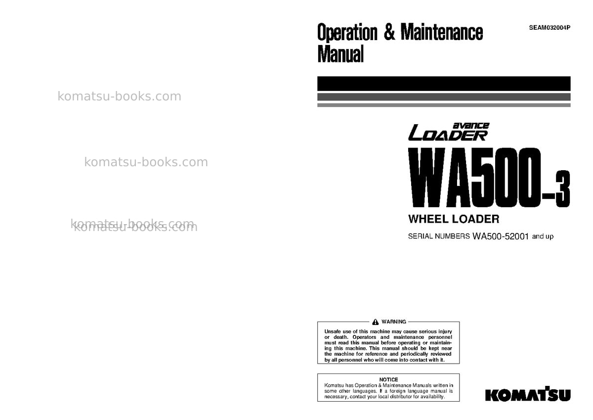 Komatsu wa500-3jpn Operation manual cover Komatsu wa500-3jpn Operation manual cover