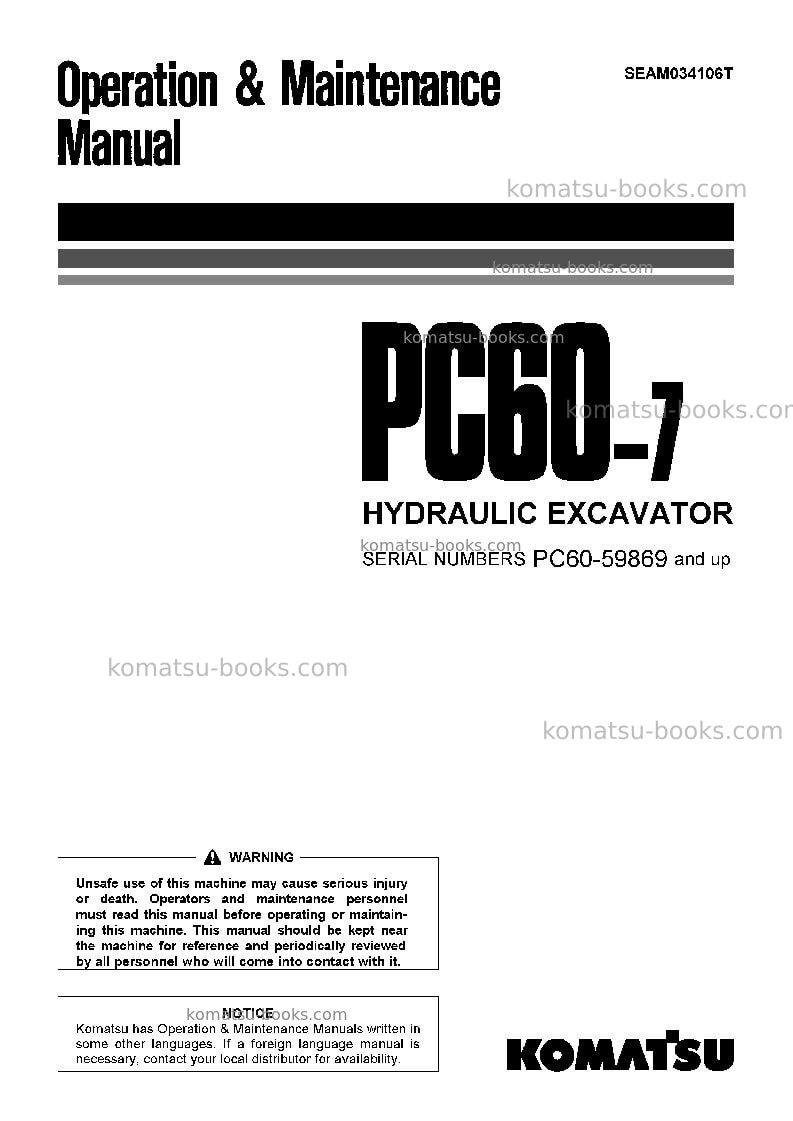 Komatsu pc60-7jpn Operation manual cover