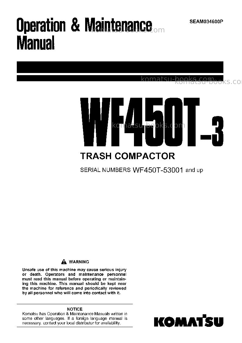 Komatsu wf450t-3jpn Operation manual cover Komatsu wf450t-3jpn Operation manual cover