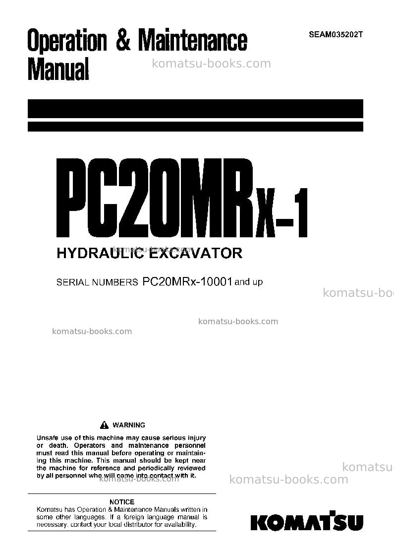 Komatsu pc20mrx-1jpn Operation manual cover Komatsu pc20mrx-1jpn Operation manual cover
