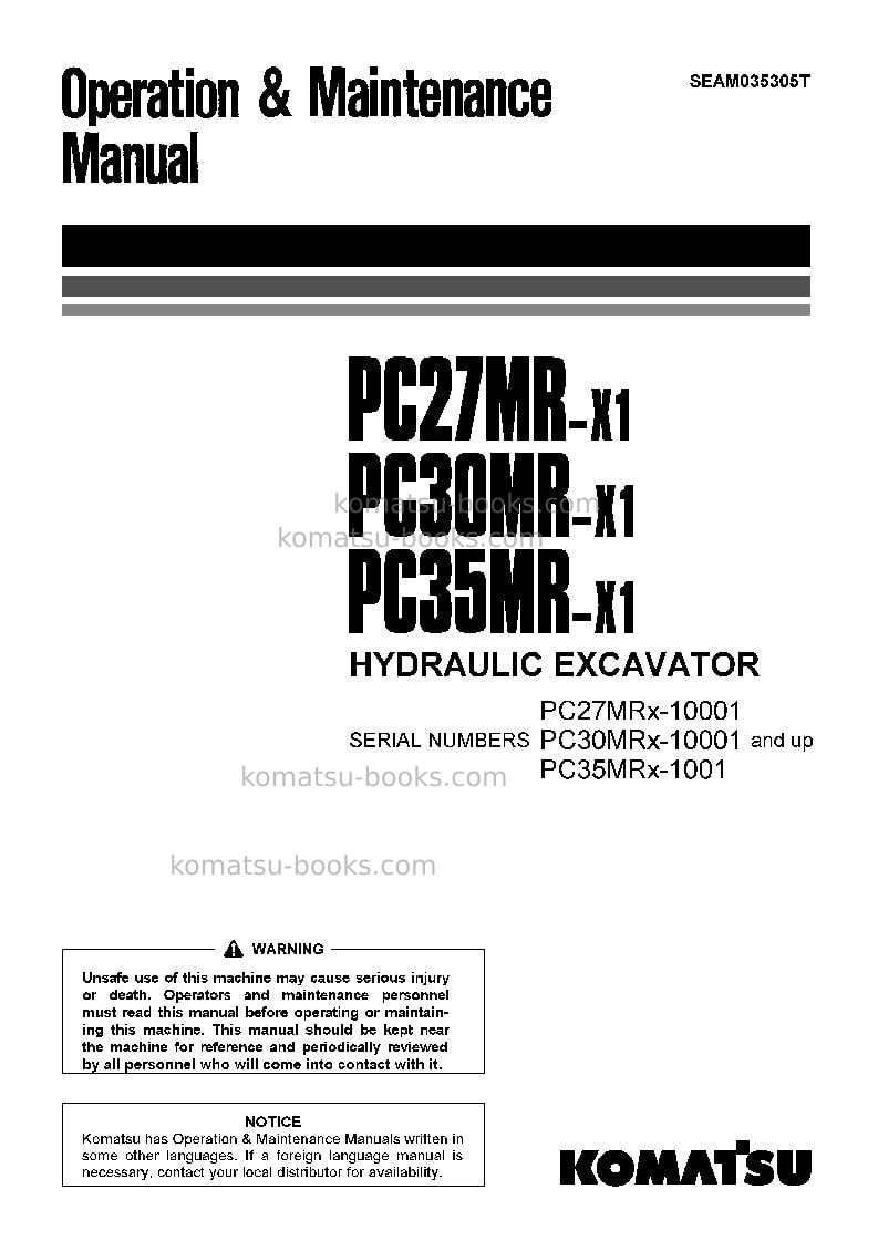 Komatsu pc30mr-1jpn Operation manual cover Komatsu pc30mr-1jpn Operation manual cover