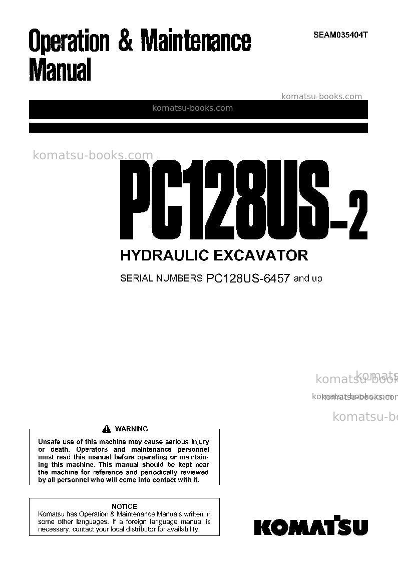 Komatsu pc128us-2jpn Operation manual cover Komatsu pc128us-2jpn Operation manual cover