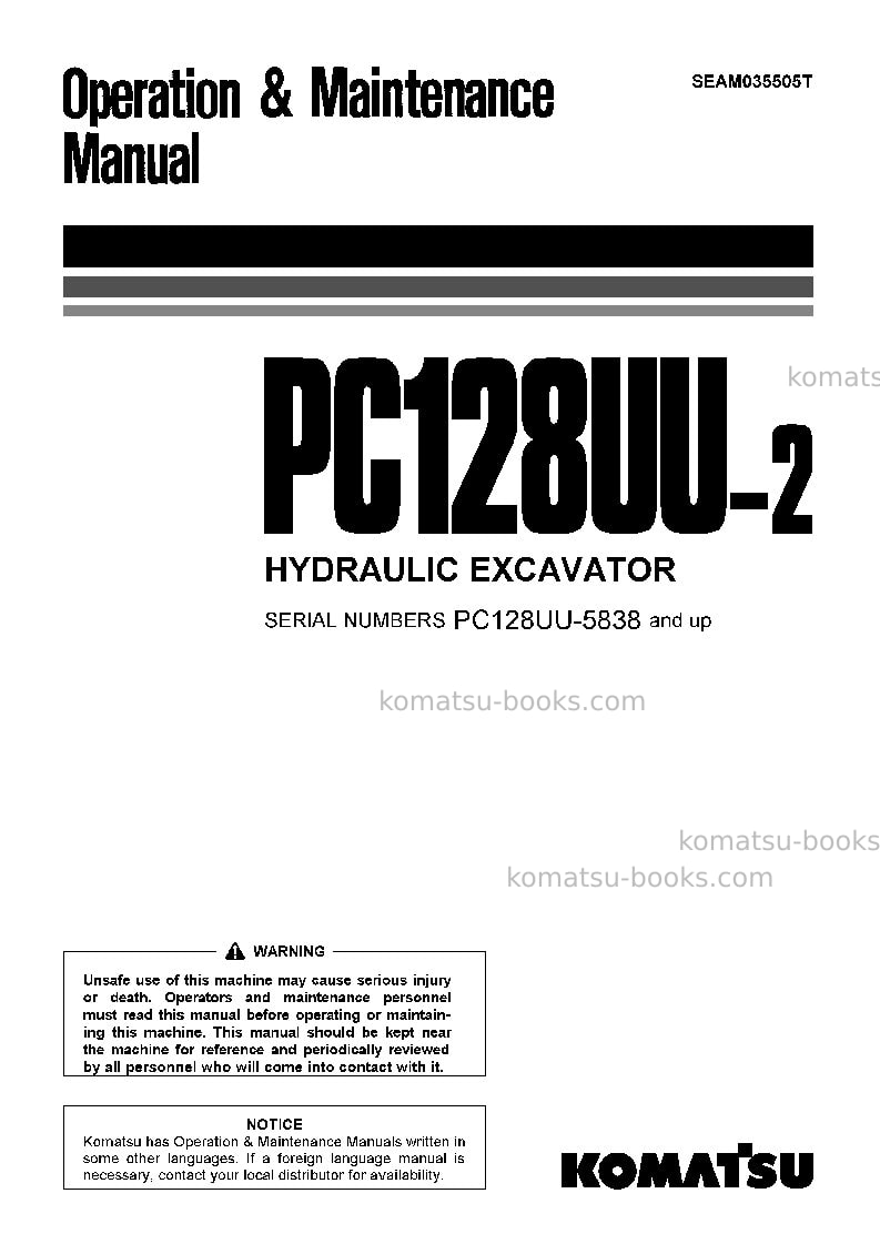 Komatsu pc128uu-2jpn Operation manual cover