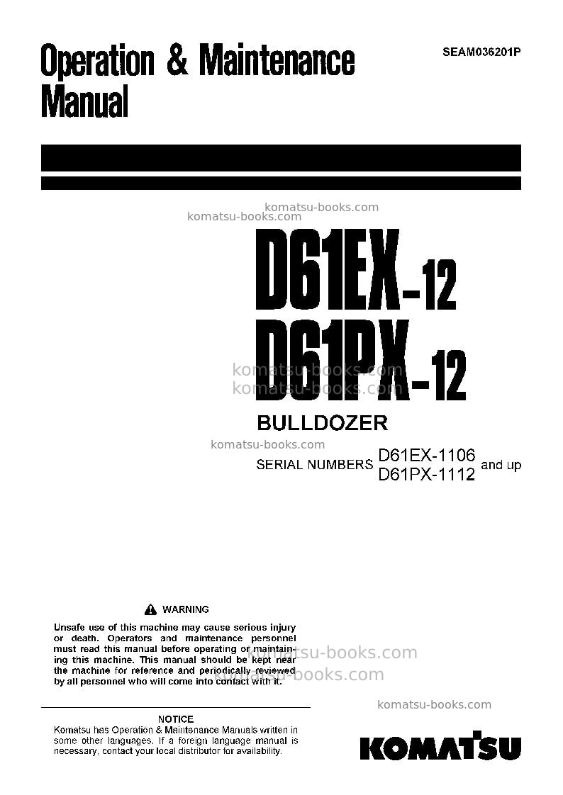Komatsu d61px-12jpn Operation manual cover Komatsu d61px-12jpn Operation manual cover