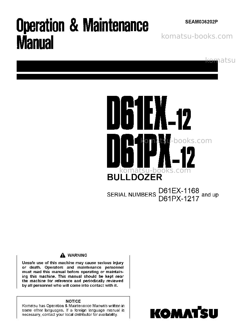Komatsu d61ex-12jpn Operation manual cover Komatsu d61ex-12jpn Operation manual cover