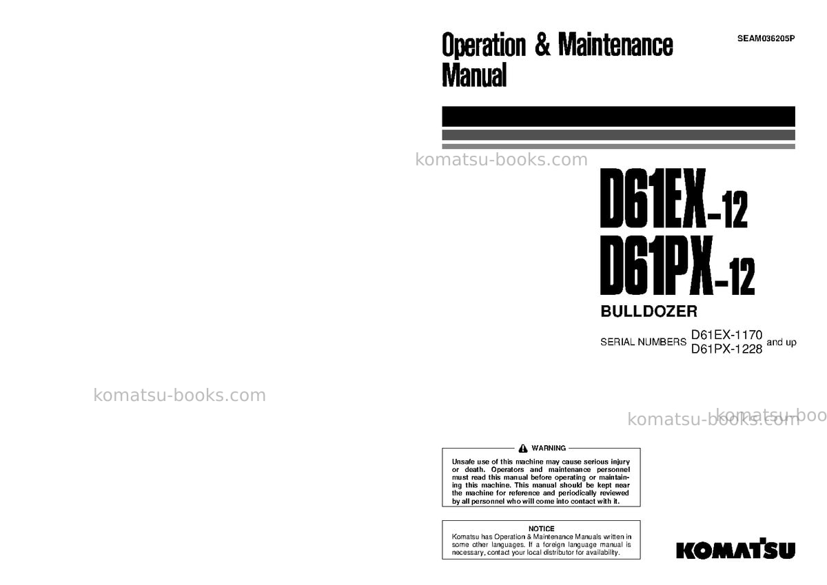 Komatsu d61px-12jpn Operation manual cover Komatsu d61px-12jpn Operation manual cover