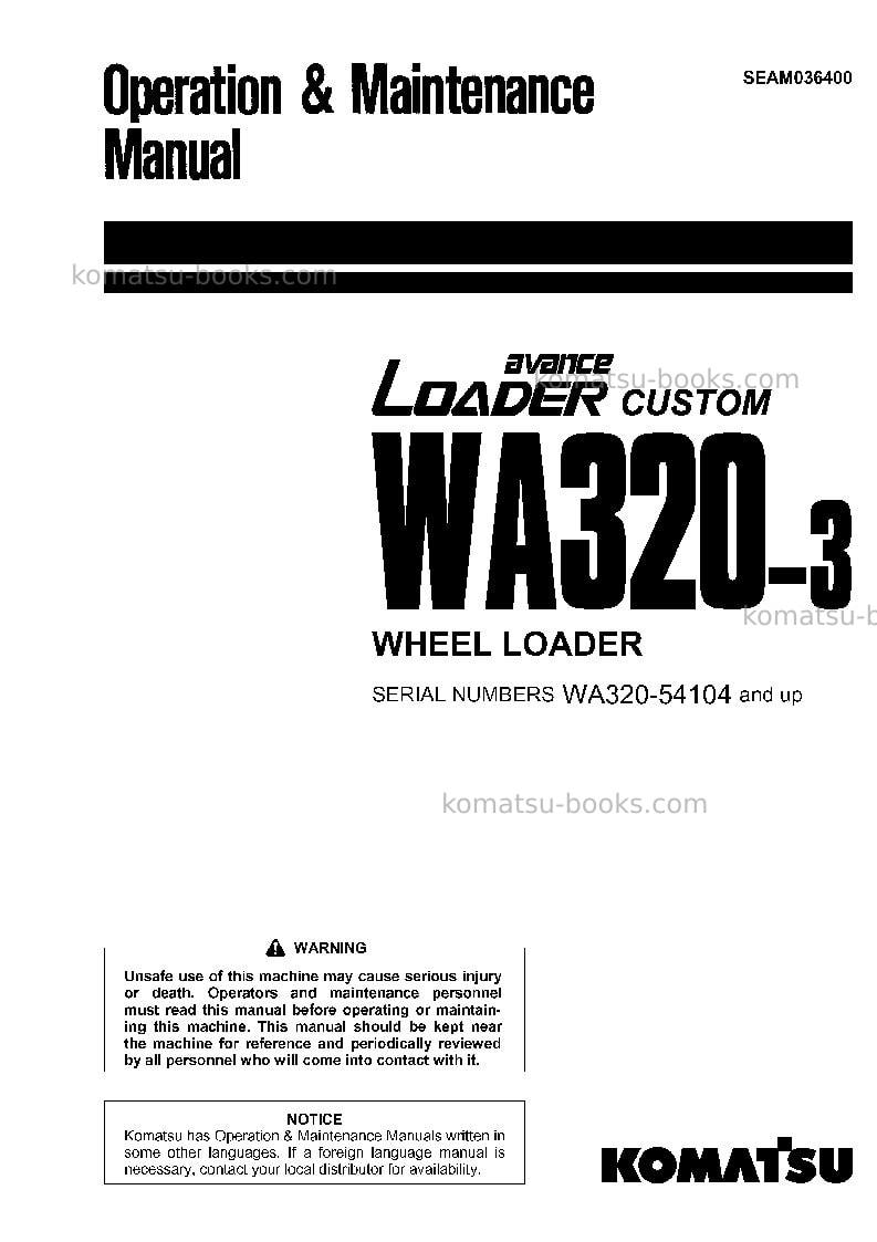 Komatsu wa320-3jpn-custom Operation manual cover Komatsu wa320-3jpn-custom Operation manual cover