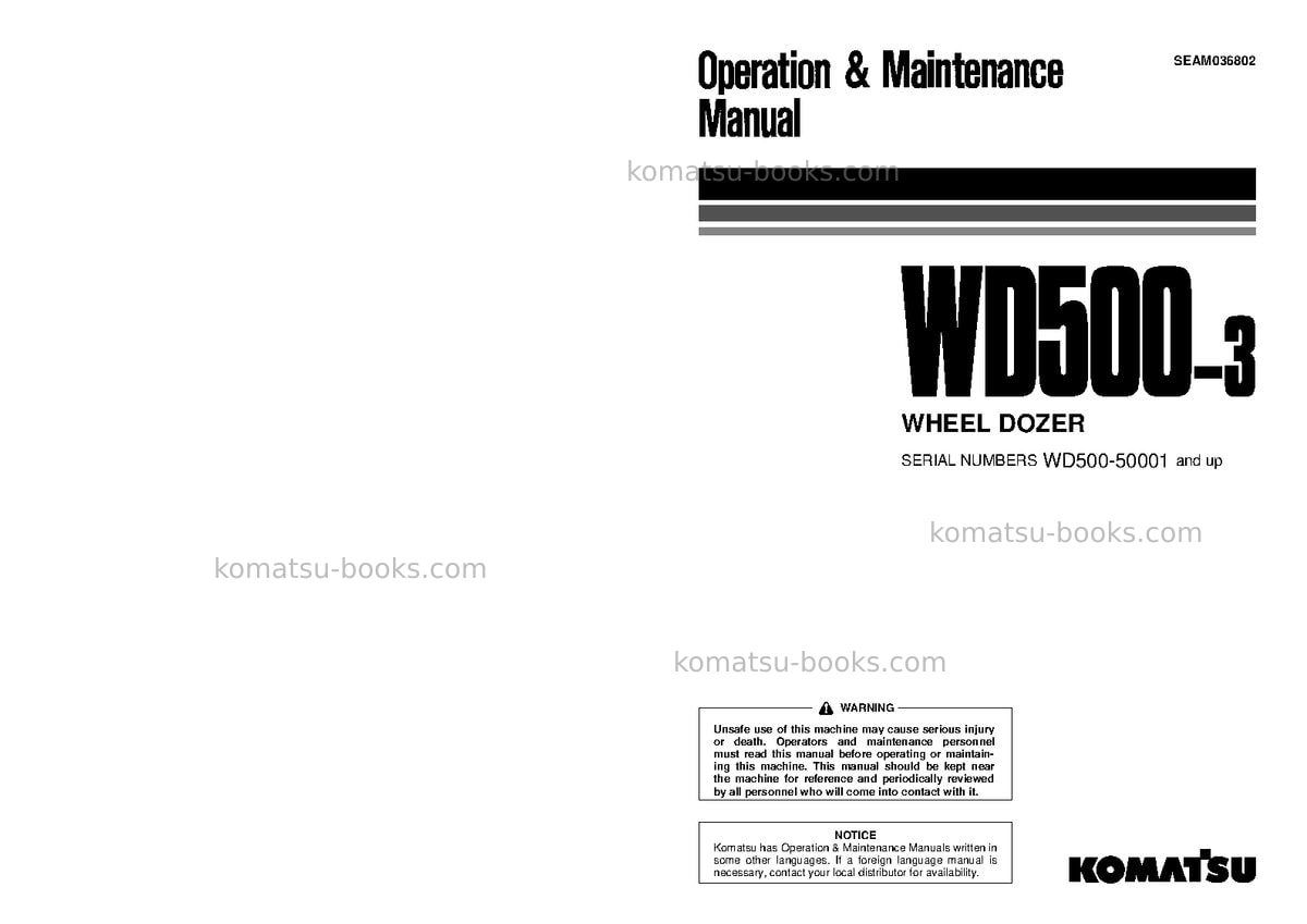 Komatsu wd500-3jpn Operation manual cover