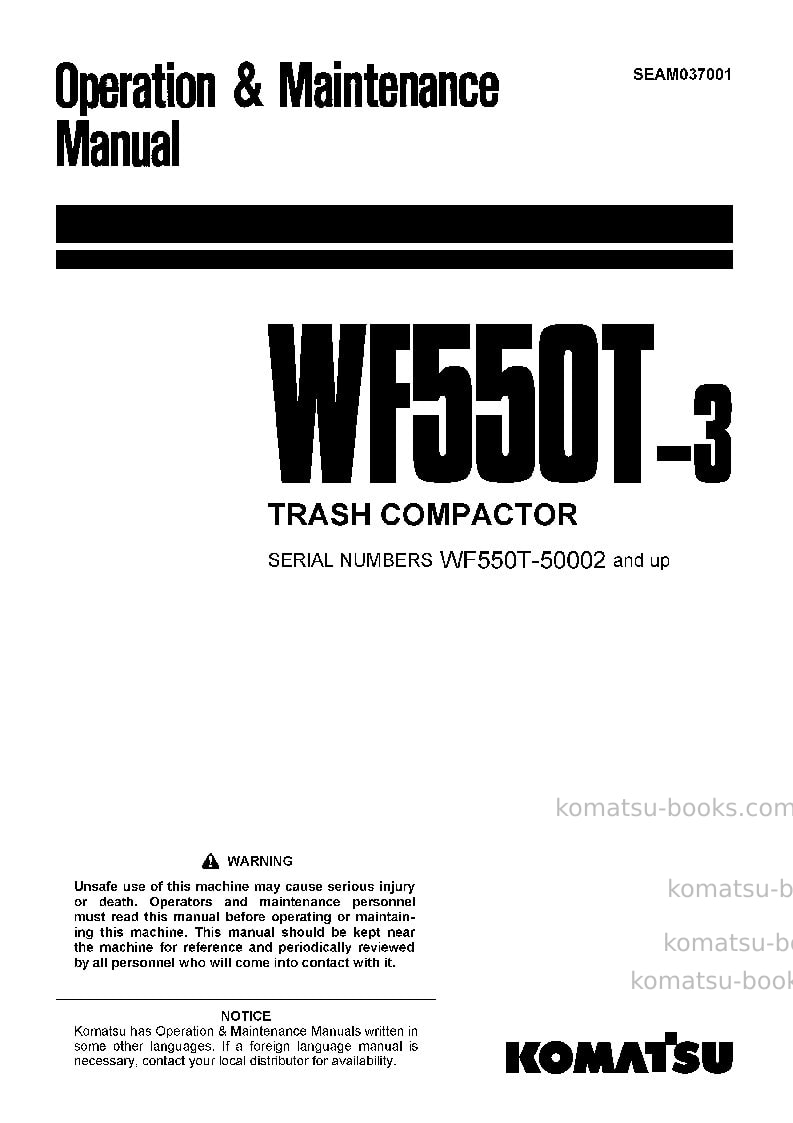 Komatsu wf550t-3jpn Operation manual cover Komatsu wf550t-3jpn Operation manual cover