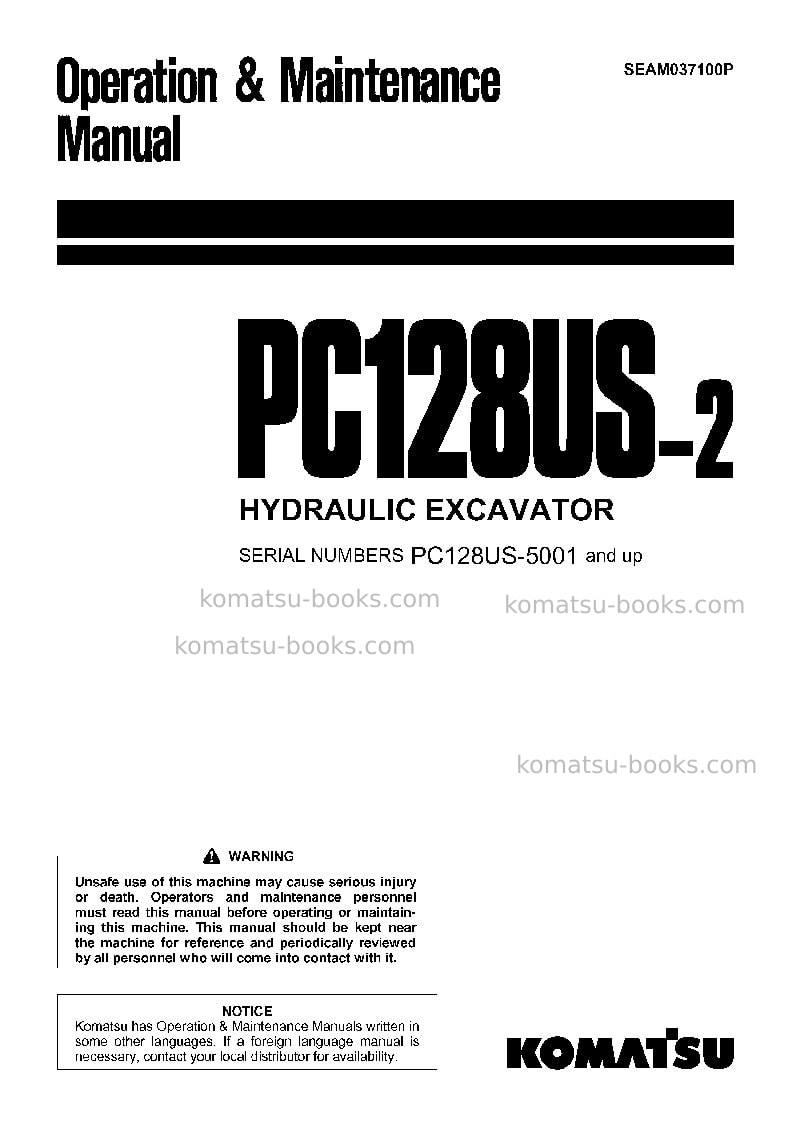 Komatsu pc128us-2jpn Operation manual cover Komatsu pc128us-2jpn Operation manual cover