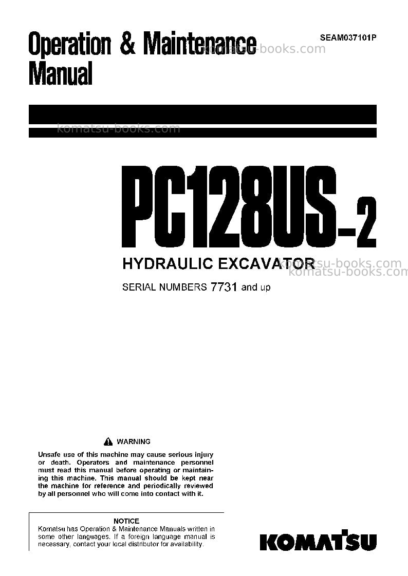 Komatsu pc128us-2jpn-for eu Operation manual cover