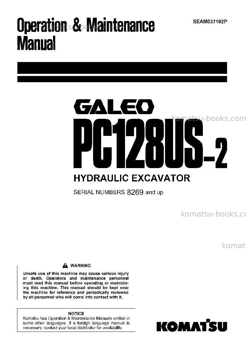 Komatsu pc128us-2jpn-for eu Operation manual cover