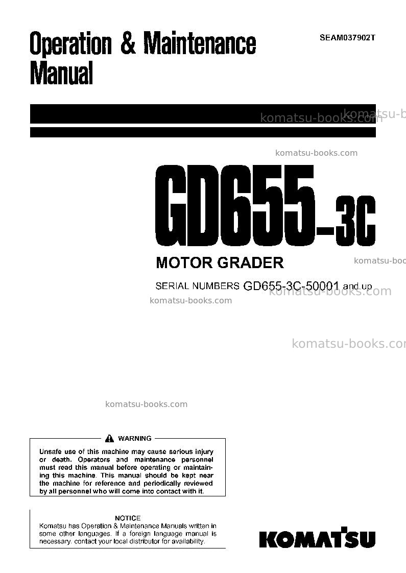 Komatsu gd655-3jpn-for n. america Operation manual cover
