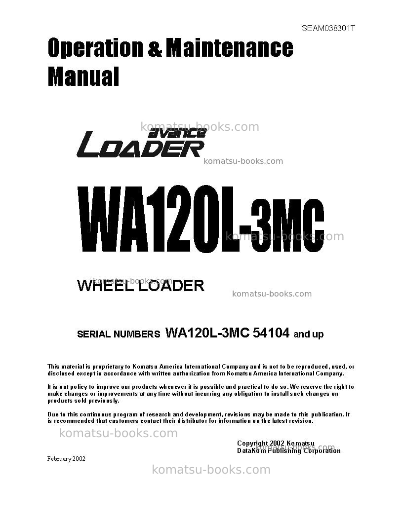 Komatsu wa120l-3jpn-mc Operation manual cover