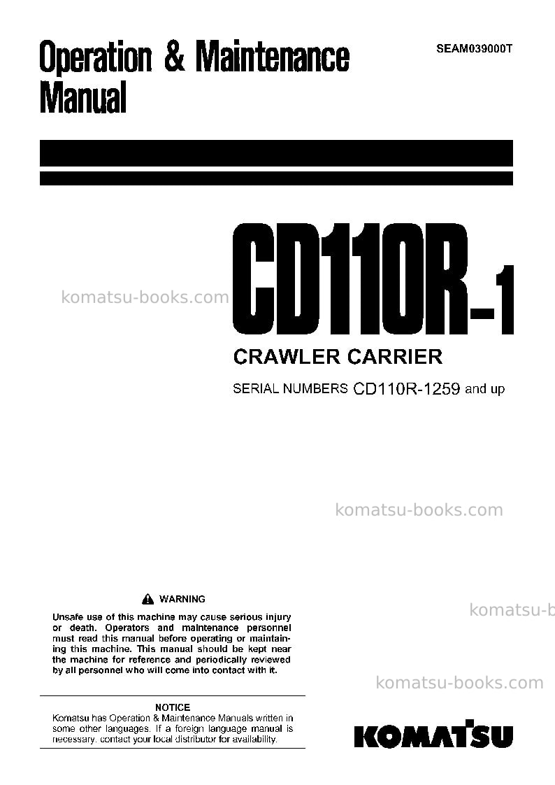 Komatsu cd110r-1jpn Operation manual cover Komatsu cd110r-1jpn Operation manual cover