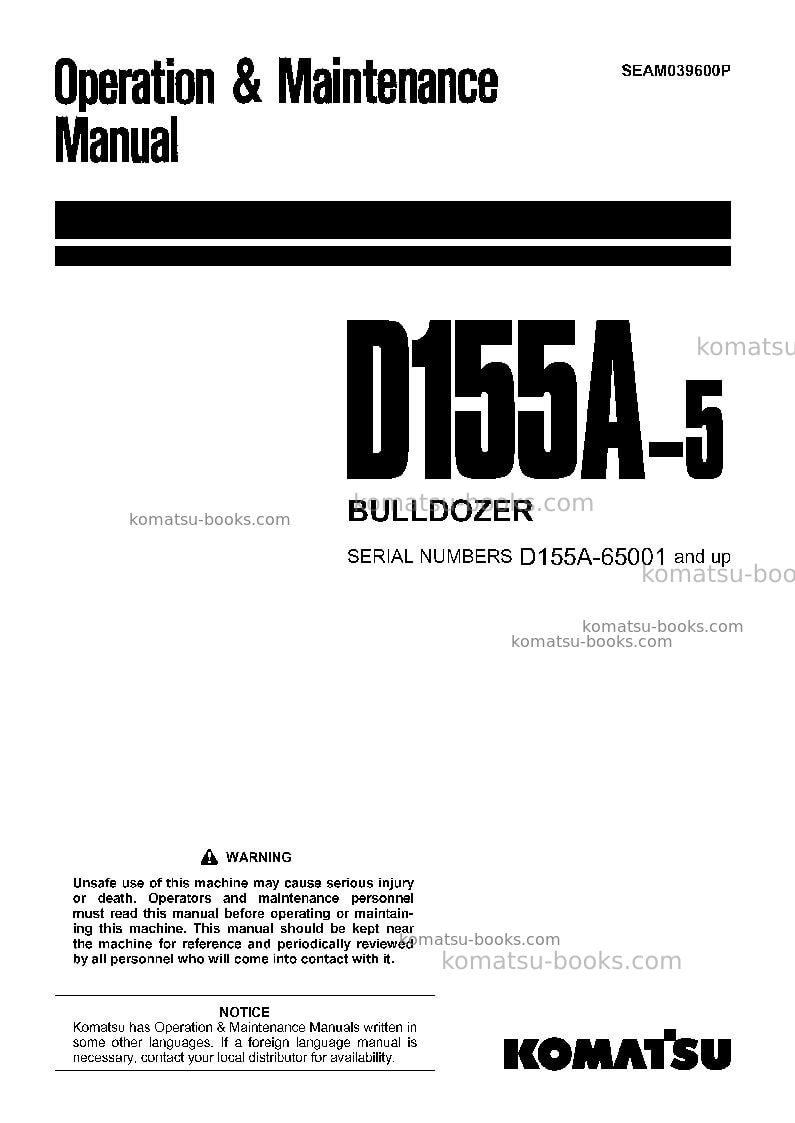 Komatsu d155a-5jpn Operation manual cover Komatsu d155a-5jpn Operation manual cover