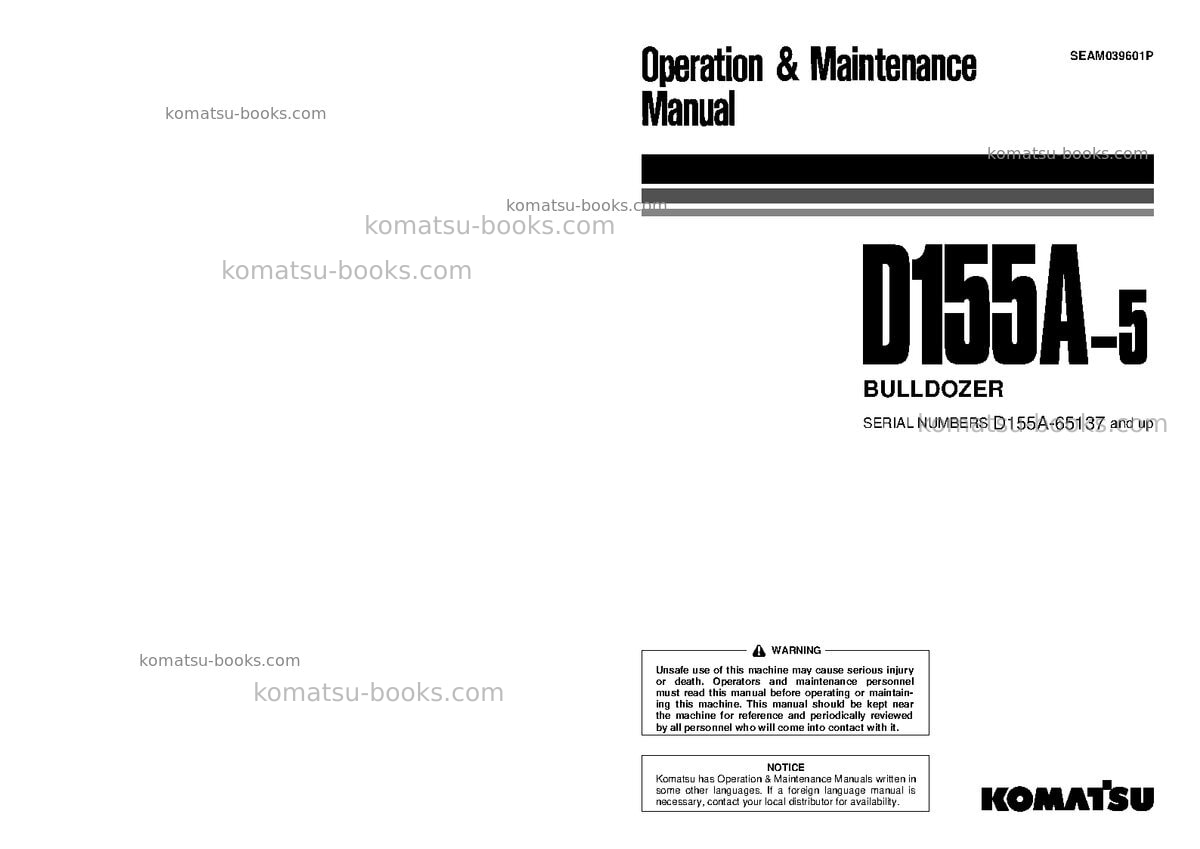 Komatsu d155a-5jpn Operation manual cover Komatsu d155a-5jpn Operation manual cover