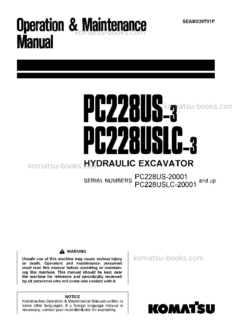 Komatsu pc228uslc-3jpn-for eu Operation manual cover Komatsu pc228uslc-3jpn-for eu Operation manual cover