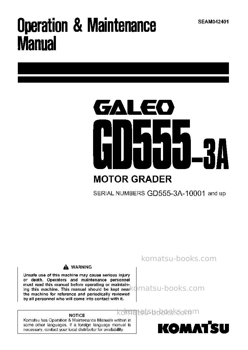 Komatsu gd555-3jpn-a Operation manual cover Komatsu gd555-3jpn-a Operation manual cover