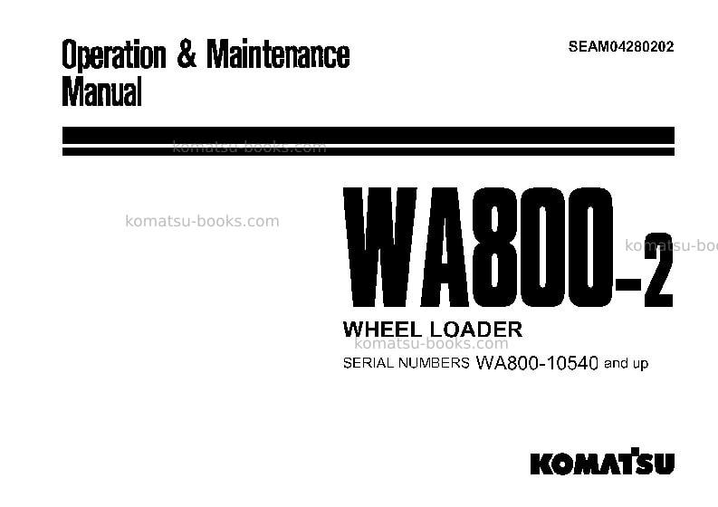 Komatsu wa800-2jpn Operation manual cover Komatsu wa800-2jpn Operation manual cover