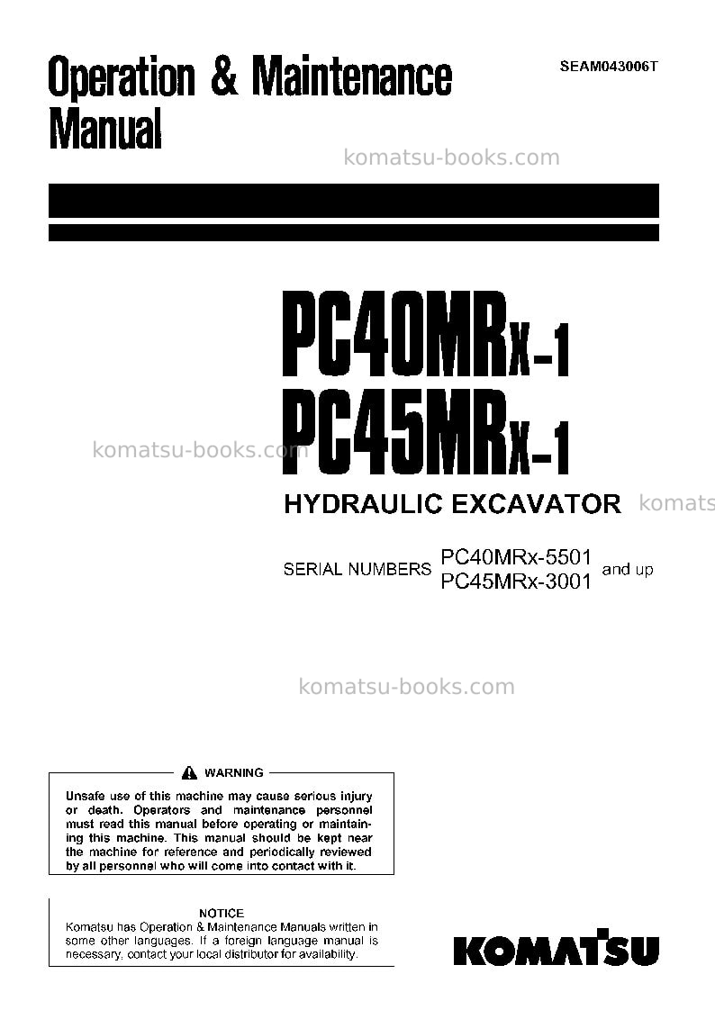 Komatsu pc45mrx-1jpn Operation manual cover Komatsu pc45mrx-1jpn Operation manual cover
