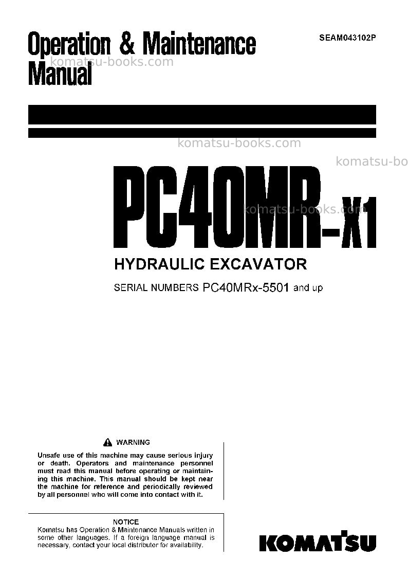 Komatsu pc40mrx-1jpn-for eu Operation manual cover