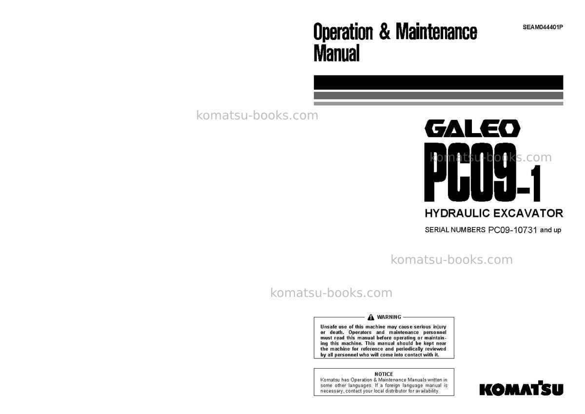 Komatsu pc09-1jpn Operation manual cover