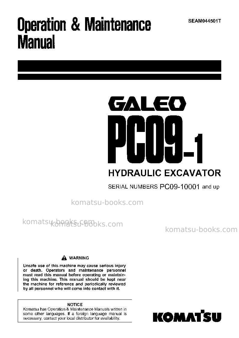 Komatsu pc09-1jpn Operation manual cover Komatsu pc09-1jpn Operation manual cover