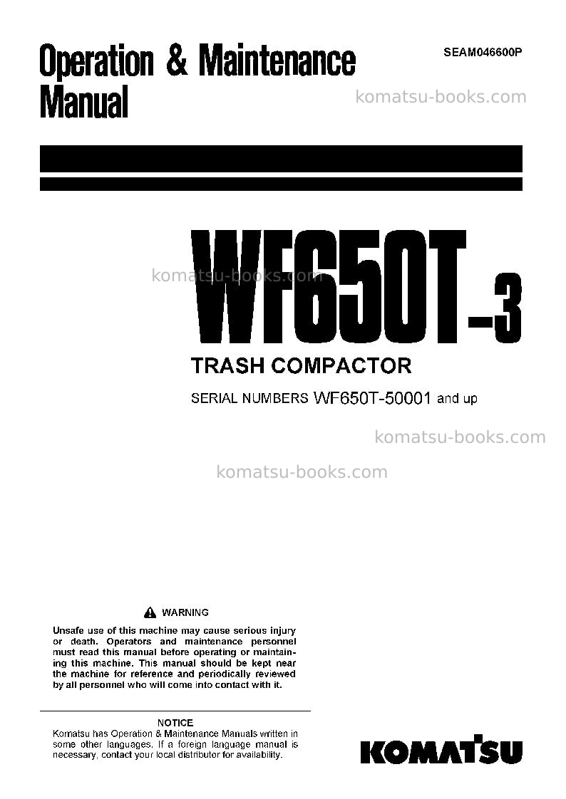 Komatsu wf650t-3jpn Operation manual cover Komatsu wf650t-3jpn Operation manual cover