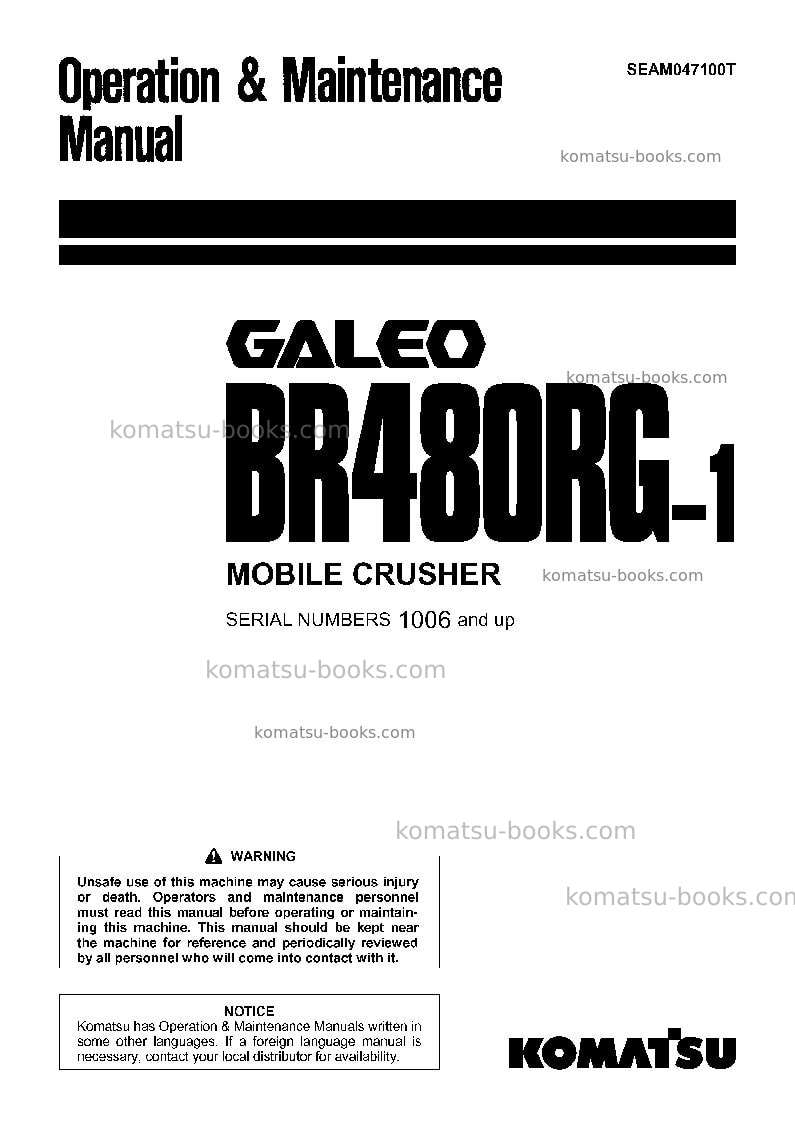 Komatsu br480rg-1jpn Operation manual cover