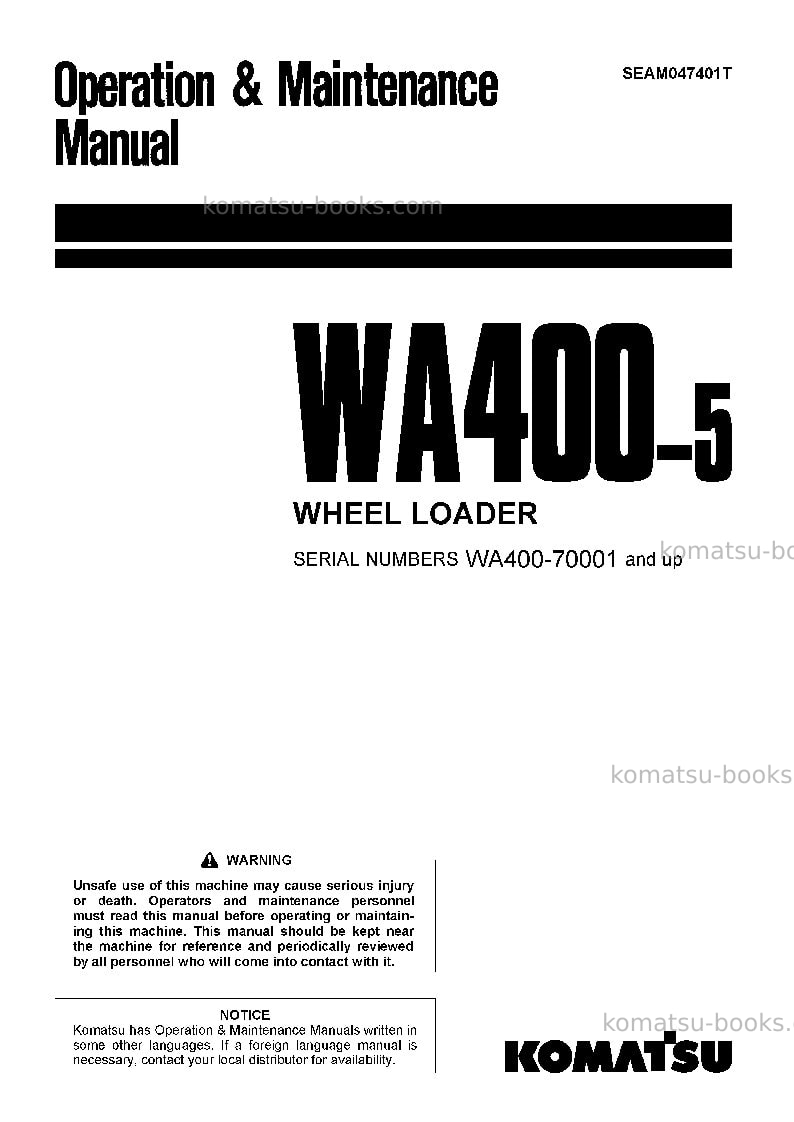 Komatsu wa400-5jpn Operation manual cover