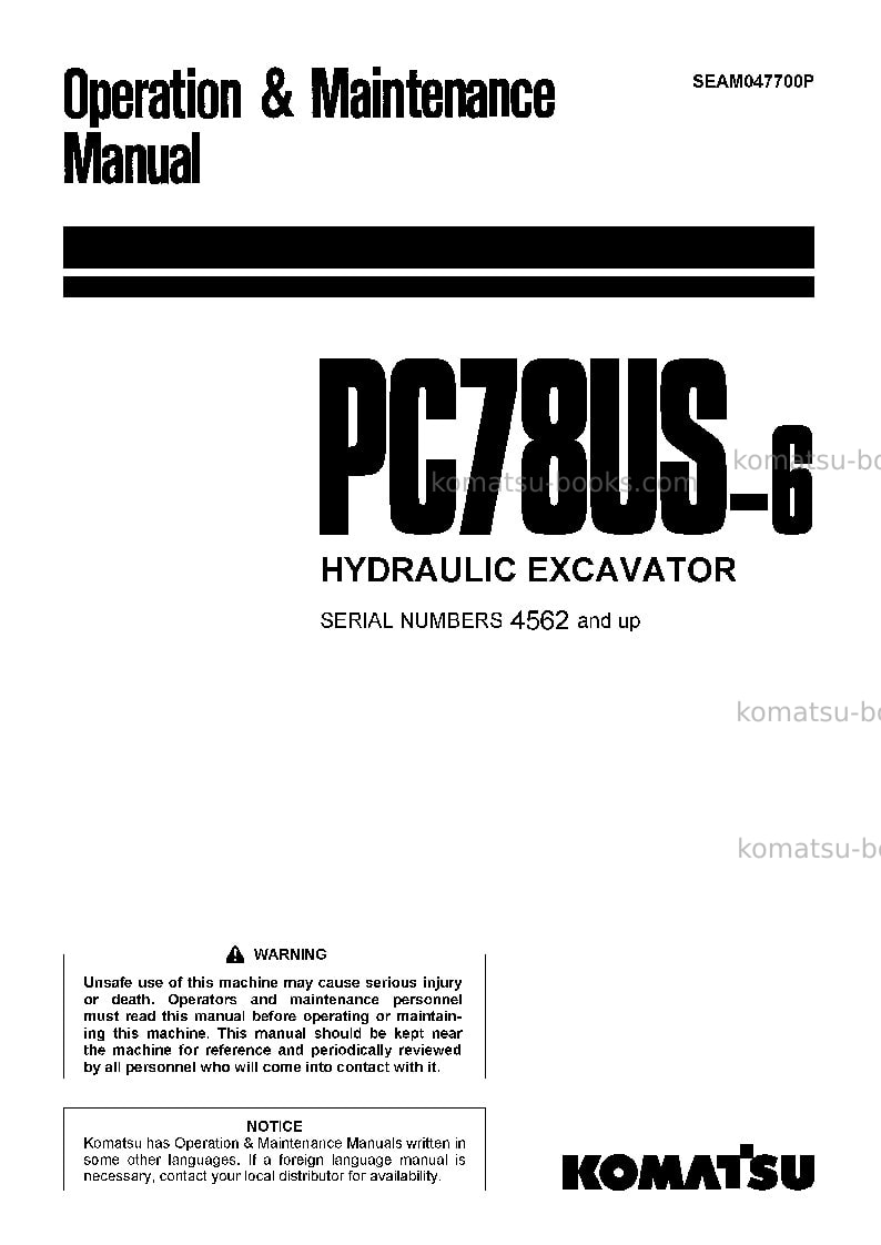 Komatsu pc78us-6jpn-for norway Operation manual cover Komatsu pc78us-6jpn-for norway Operation manual cover