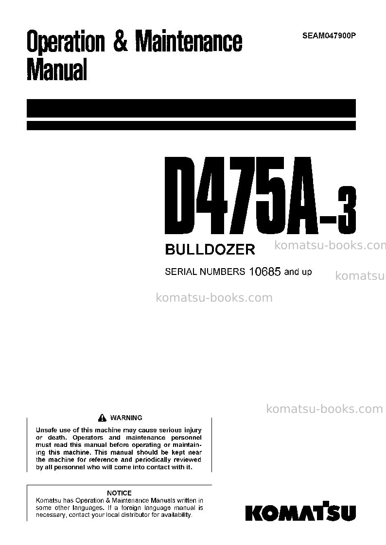 Komatsu d475a-3jpn-for estonia Operation manual cover