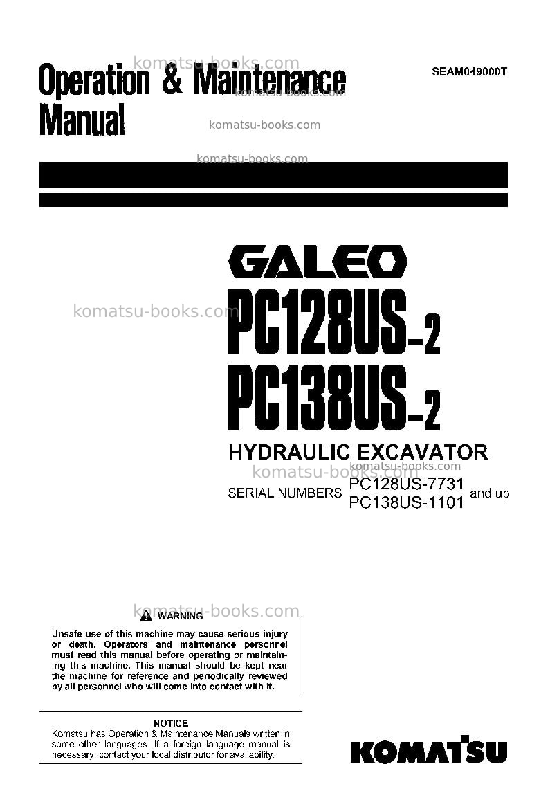 Komatsu pc138us-2jpn Operation manual cover Komatsu pc138us-2jpn Operation manual cover