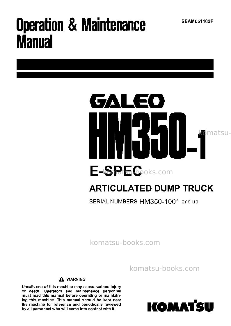 Komatsu hm350-1jpn Operation manual cover