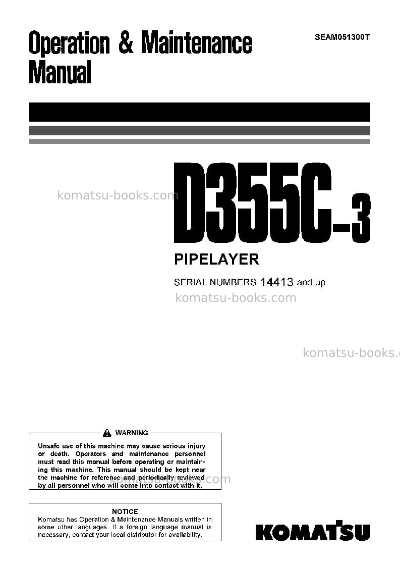 Komatsu d355c-3jpn Operation manual cover Komatsu d355c-3jpn Operation manual cover