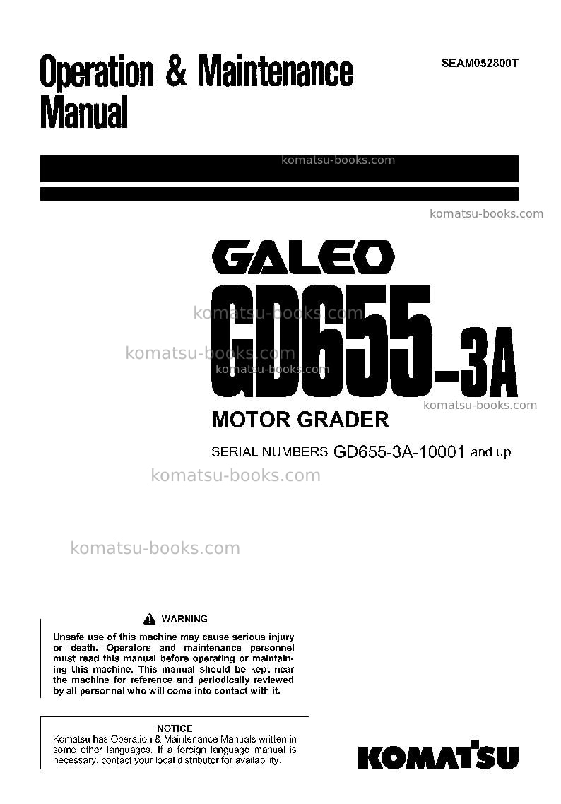 Komatsu gd655-3jpn-a Operation manual cover Komatsu gd655-3jpn-a Operation manual cover
