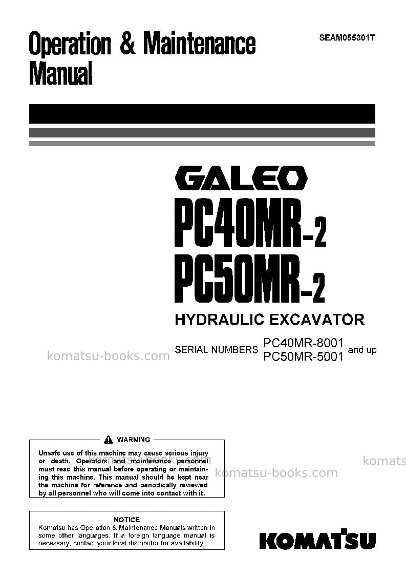 Komatsu pc50mr-2jpn-na Operation manual cover Komatsu pc50mr-2jpn-na Operation manual cover