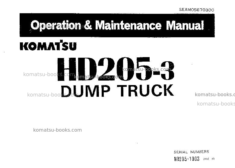 Komatsu hd205-3jpn Operation manual cover Komatsu hd205-3jpn Operation manual cover