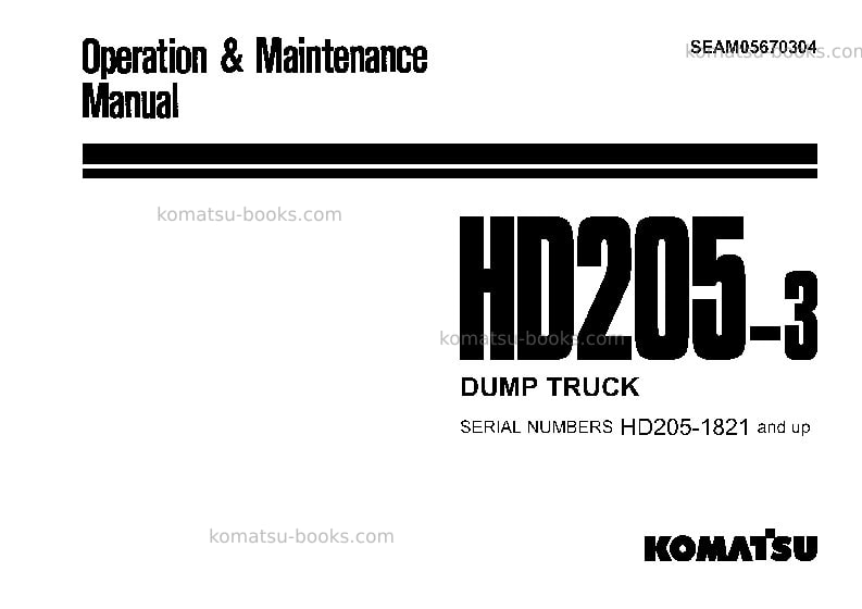 Komatsu hd205-3jpn Operation manual cover