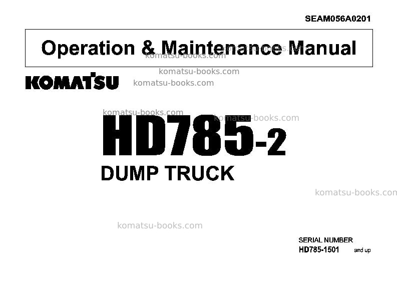 Komatsu hd785-2jpn Operation manual cover