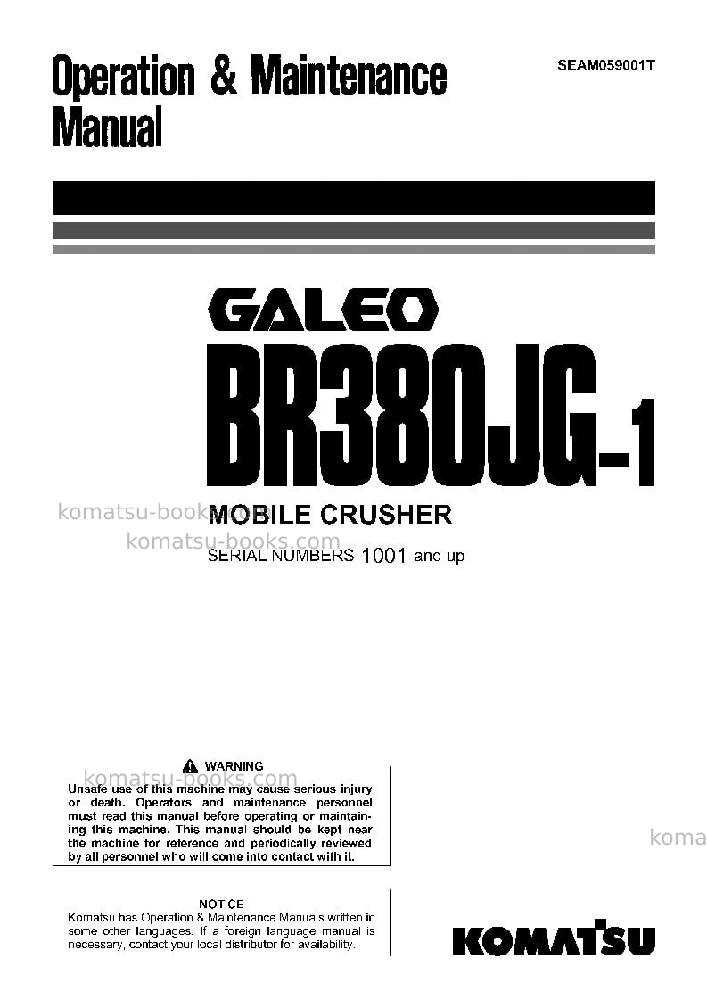 Komatsu br380jg-1jpn Operation manual cover Komatsu br380jg-1jpn Operation manual cover