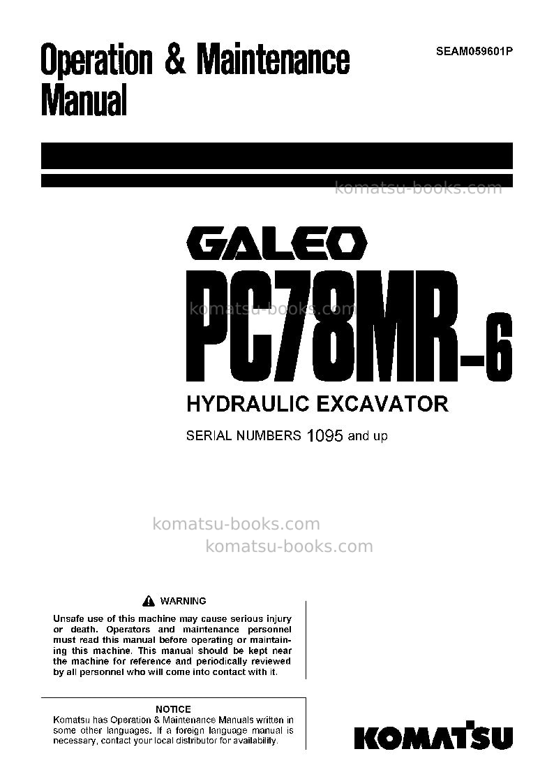 Komatsu pc78mr-6jpn Operation manual cover Komatsu pc78mr-6jpn Operation manual cover