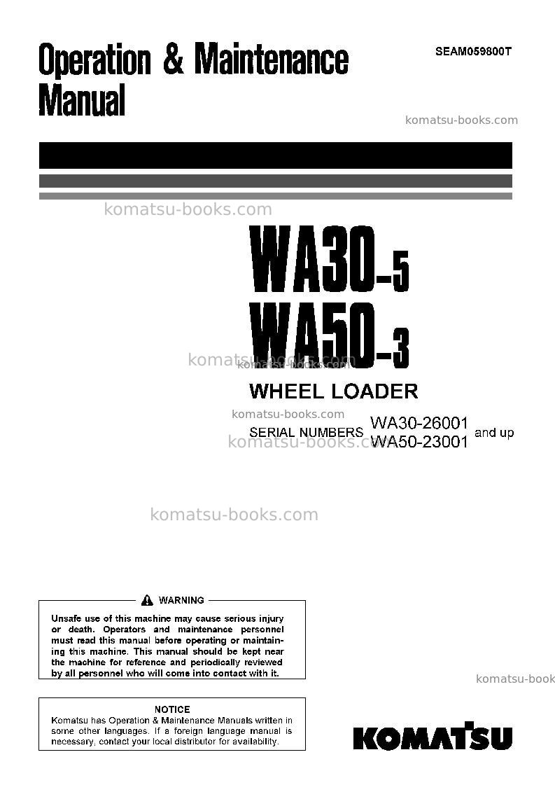 Komatsu wa30-5jpn Operation manual cover