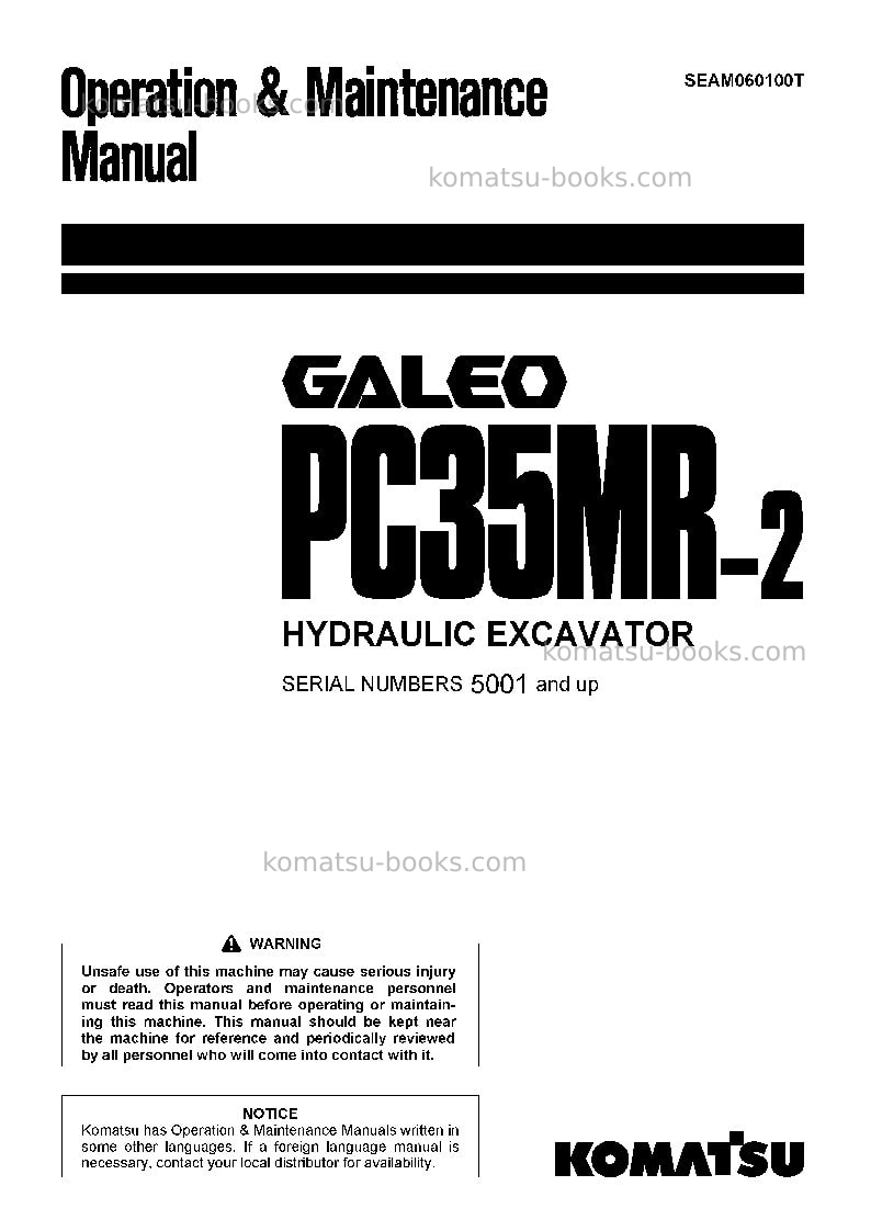 Komatsu pc35mr-2jpn-cab Operation manual cover Komatsu pc35mr-2jpn-cab Operation manual cover