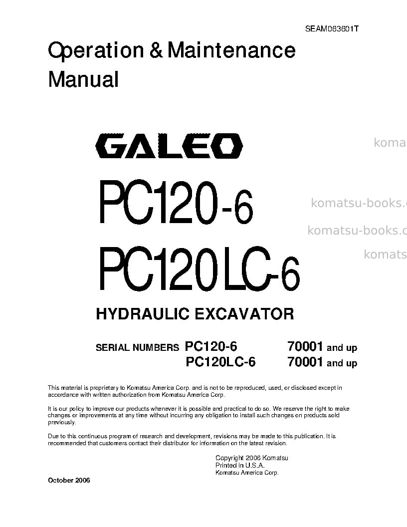 Komatsu pc120-6jpn Operation manual cover Komatsu pc120-6jpn Operation manual cover