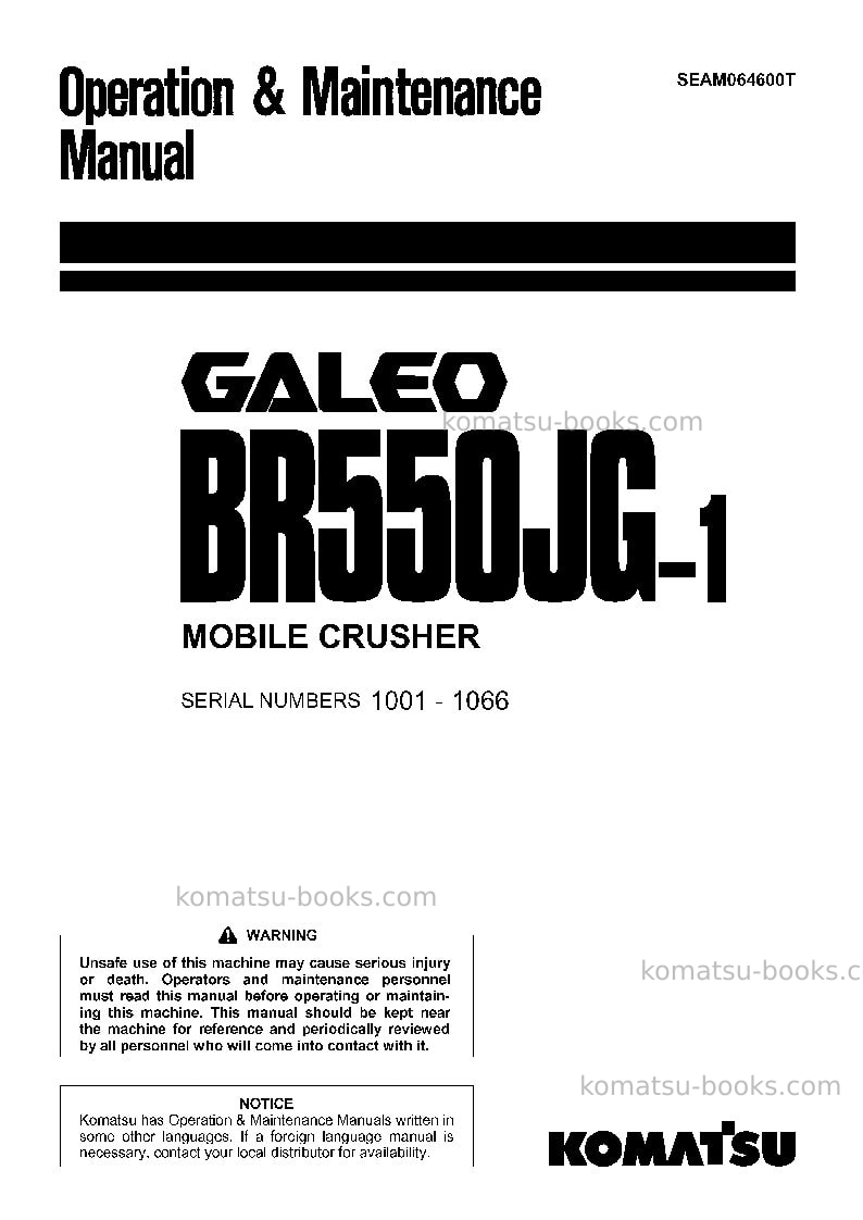 Komatsu br550jg-1jpn Operation manual cover Komatsu br550jg-1jpn Operation manual cover