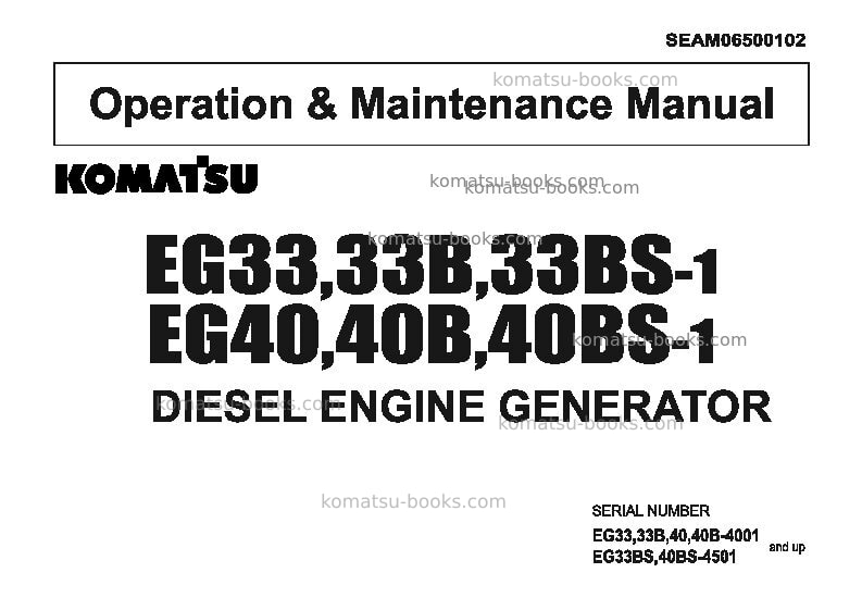 Komatsu eg33bs-1jpn Operation manual cover Komatsu eg33bs-1jpn Operation manual cover